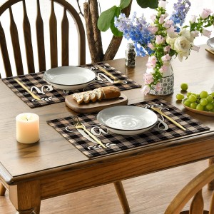 Artoid Mode Wood Love Family Home Together Buffalo Plaid Placemats Set of 4, 12x18 Inch Farmhouse Table Mats Party Kitchen Dining Decoration