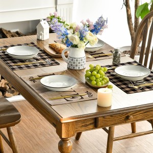 Artoid Mode Wood Love Family Home Together Buffalo Plaid Placemats Set of 4, 12x18 Inch Farmhouse Table Mats Party Kitchen Dining Decoration