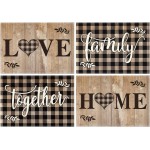 Artoid Mode Wood Love Family Home Together Buffalo Plaid Placemats Set of 4, 12x18 Inch Farmhouse Table Mats Party Kitchen Dining Decoration
