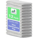 12 Pack Steel Wool Scrubber, Double Layer Non-Scratch Wire Dishcloth, Multipurpose Kitchen Towels, Dish Cloths for Washing Dishes, Cleaning Supplies for Sinks, Dishes, Stove Top, 7.87*7.87 Inch