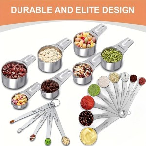 21PCS Measuring Cups and Spoons Set, Include 7 Nesting Measuring Cups, 9 Measuring Spoons and 5 Mini Spoons, Stainless Steel Metal Measuring Set, Kitchen Gadgets for Cooking & Baking