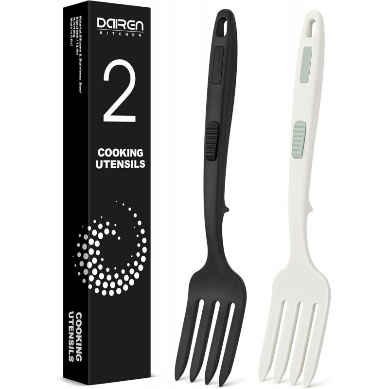 Silicone Flexible Cooking Fork, 11.6 Inch Heat Resistant, Large Non Stick for Mixing, Mashing, Whisking (BW)