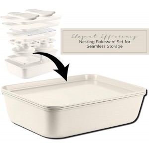 Country Kitchen Nonstick Stackable Bakeware Set - Deluxe Heavy Duty, Durable, Easy Release Baking Set, Cream, 13 Pcs