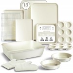 Country Kitchen Nonstick Stackable Bakeware Set - Deluxe Heavy Duty, Durable, Easy Release Baking Set, Cream, 13 Pcs