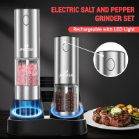 [Upgraded Larger Capacity] Electric Salt and Pepper Grinder Set with USB Charging Base, 95ml Large Capacity, Adjustable Coarseness,Stainless Steel Automatic Pepper Mill (Upgraded Capacity-A)