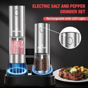 [Upgraded Larger Capacity] Electric Salt and Pepper Grinder Set with USB Charging Base, 95ml Large Capacity, Adjustable Coarseness,Stainless Steel Automatic Pepper Mill (Upgraded Capacity-A)