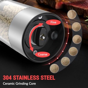 [Upgraded Larger Capacity] Electric Salt and Pepper Grinder Set with USB Charging Base, 95ml Large Capacity, Adjustable Coarseness,Stainless Steel Automatic Pepper Mill (Upgraded Capacity-A)