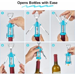Wine Opener,Multifunctional Bottles Opener Zinc Alloy Corkscrew Wine Opener with Ergonomic Wing Handle (light blue）