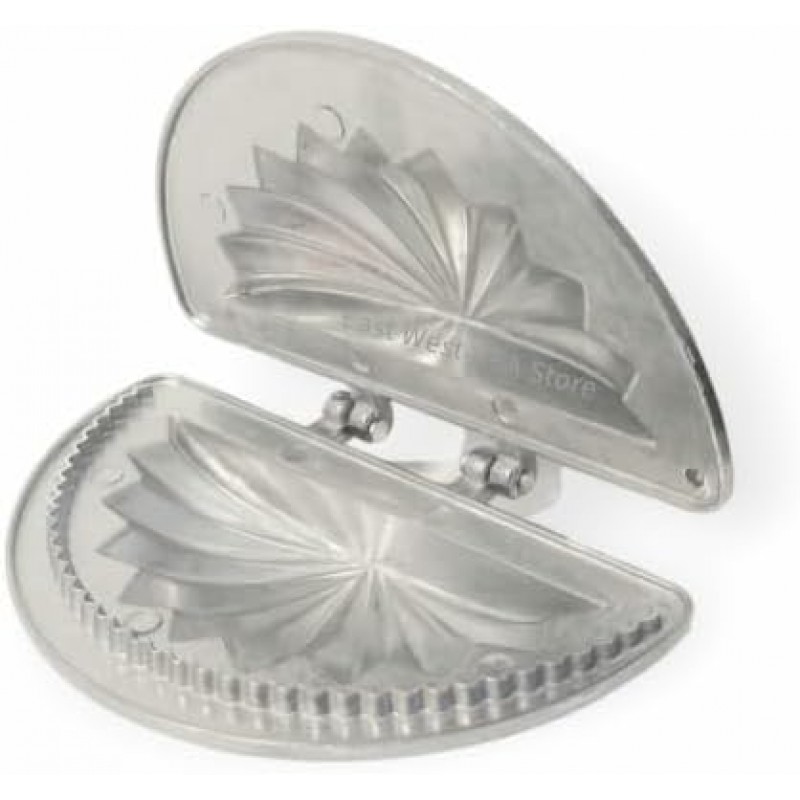 IKM Aluminium Ghugra/Gujiya/Gujia Karanji Maker Karjikai Mould Cutter Sacha Machine, Dumpling Maker Kitchen Molds For Festivals, Medium, Silver