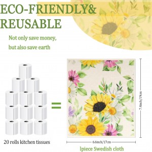 6 - Pack Swedish Kitchen Dish Cloths - Reusable Paper Towels for Counters & Dishes - Eco Friendly Cellulose Sponge Cloth (Sunflower)