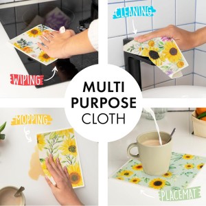 6 - Pack Swedish Kitchen Dish Cloths - Reusable Paper Towels for Counters & Dishes - Eco Friendly Cellulose Sponge Cloth (Sunflower)