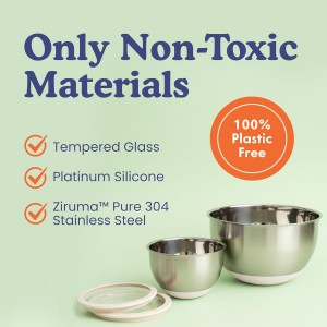 Ziruma Non-Toxic Mixing Bowls with Lids Set, Stainless Steel & Glass, 5 Pcs Plastic Free Bowls with Silicone Non-Slip Base, Dishwasher Safe Mixing Bowl Set