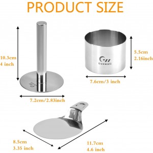 Guowall 6 pack Seamless Mousse Ring Set 3 inch Stainless Steel Round Cake Cutter Food Pastry Mold for Baking (Includes 1 Lifter, 1 Pusher and 6 Rings)