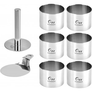 Guowall 6 pack Seamless Mousse Ring Set 3 inch Stainless Steel Round Cake Cutter Food Pastry Mold for Baking (Includes 1 Lifter, 1 Pusher and 6 Rings)