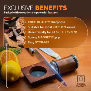 Tumbler Rolling Knife Sharpener Kit – Magnetic Manual System with 4 Angles & Walnut Base Diamond & Ceramic Discs | Kitchen Knife Sharpening Tool | Interchangeable, Easy & Safe Design