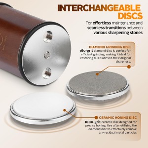 Tumbler Rolling Knife Sharpener Kit – Magnetic Manual System with 4 Angles & Walnut Base Diamond & Ceramic Discs | Kitchen Knife Sharpening Tool | Interchangeable, Easy & Safe Design