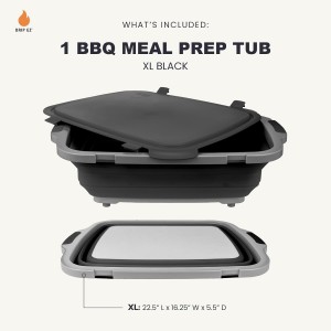 Collapsible BBQ Prep Tub - for Meal Prep Marinating Food Storage - Includes Cutting Board & Locking Lid - (1) XL - Black