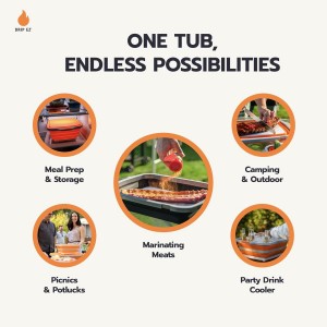 Collapsible BBQ Prep Tub - for Meal Prep Marinating Food Storage - Includes Cutting Board & Locking Lid - (1) XL - Black