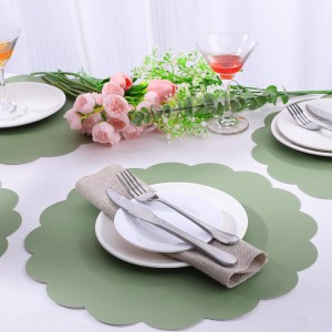 60 Pcs Sage Green Paper Placemats, 13.5 Inch Disposable Scalloped Easter Placemat Round Table Place Mats, Round Table Place Mats for Birthday Wedding Bridal Shower Baby Shower Banquet Tea Party