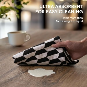 RECYCO Waffle Kitchen Towel Set of 2 - Quick Dry Microfiber Sustainable Dish Towels - Ultra Absorbent Reusable Cleaning Tea Towels - Lightweight Hand Towels,16”x 28”, Black & White Mirage