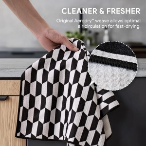 RECYCO Waffle Kitchen Towel Set of 2 - Quick Dry Microfiber Sustainable Dish Towels - Ultra Absorbent Reusable Cleaning Tea Towels - Lightweight Hand Towels,16”x 28”, Black & White Mirage