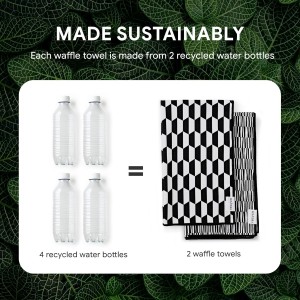 RECYCO Waffle Kitchen Towel Set of 2 - Quick Dry Microfiber Sustainable Dish Towels - Ultra Absorbent Reusable Cleaning Tea Towels - Lightweight Hand Towels,16”x 28”, Black & White Mirage