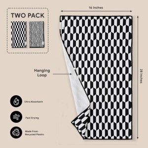 RECYCO Waffle Kitchen Towel Set of 2 - Quick Dry Microfiber Sustainable Dish Towels - Ultra Absorbent Reusable Cleaning Tea Towels - Lightweight Hand Towels,16”x 28”, Black & White Mirage