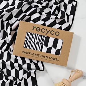 RECYCO Waffle Kitchen Towel Set of 2 - Quick Dry Microfiber Sustainable Dish Towels - Ultra Absorbent Reusable Cleaning Tea Towels - Lightweight Hand Towels,16”x 28”, Black & White Mirage