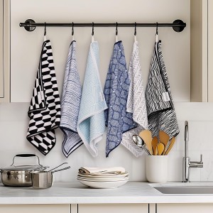 RECYCO Waffle Kitchen Towel Set of 2 - Quick Dry Microfiber Sustainable Dish Towels - Ultra Absorbent Reusable Cleaning Tea Towels - Lightweight Hand Towels,16”x 28”, Black & White Mirage