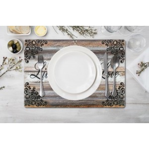 Vinyl Rectangular Placemats Set of 4 - Non Slip Place Mats Ideal for Indoor and Outdoor Dining Table - Washable and Heat Resistant Table Mat for Kitchen Tables (Live Laugh Love)