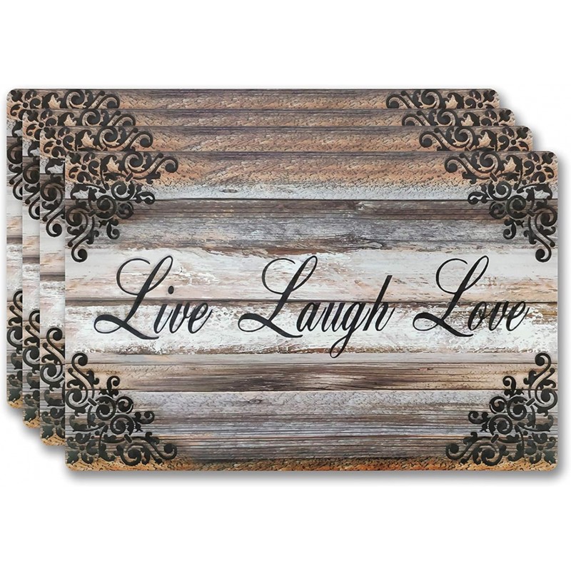 Vinyl Rectangular Placemats Set of 4 - Non Slip Place Mats Ideal for Indoor and Outdoor Dining Table - Washable and Heat Resistant Table Mat for Kitchen Tables (Live Laugh Love)