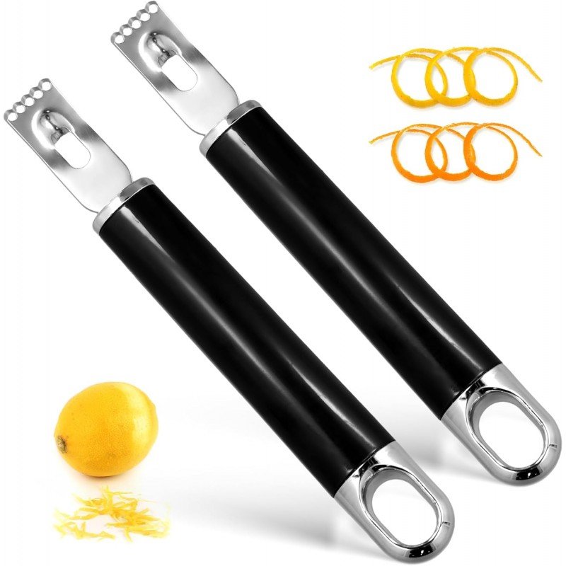2pcs Stainless Steel Channel Knife, Lemon Zester Fruit Peeler with Hanging Loop Multifunctional Lemon Twist Peeler Fruit Orange Citrus Zester Tool for Cocktail Kitchen Home Bar