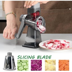 Cheese Grater Rotary Cheese Grater,Versatile Cheese Shredder,Blades for Shredding, Grating, Slicing,Cheese Shredder with Suction Base and Cleaning Brush Kitchen Gift (gray)