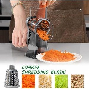 Cheese Grater Rotary Cheese Grater,Versatile Cheese Shredder,Blades for Shredding, Grating, Slicing,Cheese Shredder with Suction Base and Cleaning Brush Kitchen Gift (gray)