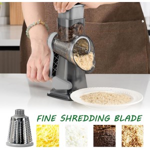 Cheese Grater Rotary Cheese Grater,Versatile Cheese Shredder,Blades for Shredding, Grating, Slicing,Cheese Shredder with Suction Base and Cleaning Brush Kitchen Gift (gray)