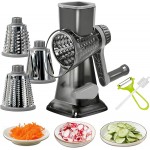 Cheese Grater Rotary Cheese Grater,Versatile Cheese Shredder,Blades for Shredding, Grating, Slicing,Cheese Shredder with Suction Base and Cleaning Brush Kitchen Gift (gray)