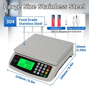 Commercial Food Scale 40KG Large Digital Kitchen Scale Baking Cooking Bread Meat Weight Price Computing Scale Stainless Steel Parts and Coins Counting Scale for Deli Stores Tare Function