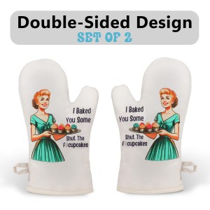 Miracu Funny Oven Mitts for Women, Cute Oven Mitt Set, Fun Kitchen Mittens, Baking Gifts for Women Bakers, Baker Gifts for Mom, Cooking Accessories, Retro Humor Mothers Day Bday Housewarming Presents