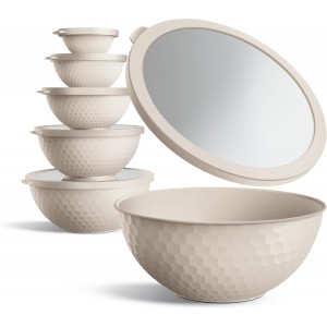 COOK WITH COLOR Mixing Bowls with Lids - 12 Piece Plastic Nesting Bowls Set includes 6 Prep Bowls and 6 Lids, Microwave Safe Mixing Bowl Set, Cream Embossed