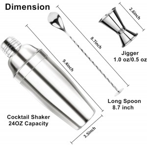 Ohtomber 24OZ Cocktail Shaker Set - Cocktail Bar Martini Drink Shaker Set with Strainer, Stainless Steel Bartender Kit Drink Mixer with Jigger, Mixing Spoon, Bar Accessories for Beginners