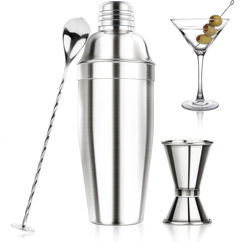 Ohtomber 24OZ Cocktail Shaker Set - Cocktail Bar Martini Drink Shaker Set with Strainer, Stainless Steel Bartender Kit Drink Mixer with Jigger, Mixing Spoon, Bar Accessories for Beginners