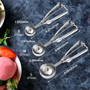Cookie Scoop,Set of 3 Cookie Dough Scoops for Baking 1 Tbsp,2 Tbsp,3 Tbsp,Stainless Steel Ice Cream Scooper with Trigger Release for Cupcake,Ice Cream,Muffin,Meatball,Melonball