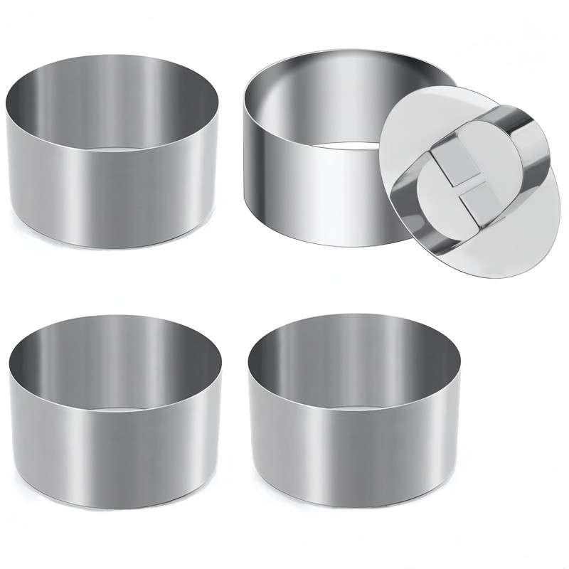 4 Pcs Round Ring Mold for Cooking,Stainless Steel 3 inch Food Molds with 1 Pusher for Cake Dessert Mousse Tuna Tartare