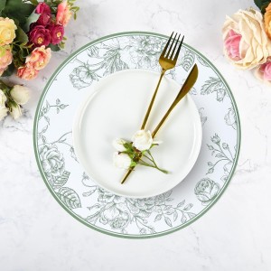 50Pcs Sage Green Floral Paper Placemats Chinoiserie Round Disposable Place Mats Green Flower Banquet 13 Inch Paper Cutouts for Table Setting Wedding Birthday Garden Tea Party Supplies