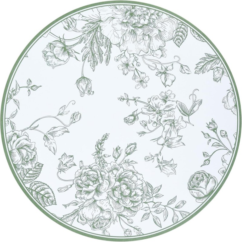 50Pcs Sage Green Floral Paper Placemats Chinoiserie Round Disposable Place Mats Green Flower Banquet 13 Inch Paper Cutouts for Table Setting Wedding Birthday Garden Tea Party Supplies