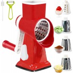 Rotary Cheese Grater with Handle, Multifunctional Kitchen tool, Stainless Steel Rotary Grater Slicer for Fruit, Vegetables, Nuts (Red)