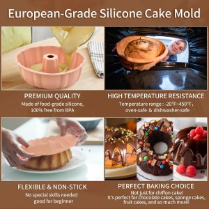 2 Pack Silicone Cake Pan Nonstick,10 Inch, Silicone Cake Molds,Pound Cake Pan, Baking Cake Pan for Jello,Gelatin,Cake,Brownie and Bread（Pink+Blue）