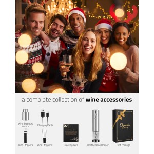 Electric Wine Opener Set - Premium Wine Gifts with Wine Opener, Foil Cutter, Wine Aerator, Vacuum Stopper, and Elegant Gift Box - Ideal Christmas Gift for Unforgettable Moments