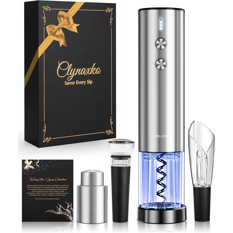 Electric Wine Opener Set - Premium Wine Gifts with Wine Opener, Foil Cutter, Wine Aerator, Vacuum Stopper, and Elegant Gift Box - Ideal Christmas Gift for Unforgettable Moments