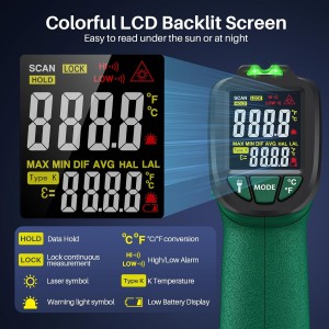 Infrared Thermometer for Cooking, Gedaye Surface Laser Temperature Gun with Laser Pointer 13:1, Metal Probe, Adjustable Emissivity, -58℉ to 1562℉, Thermal Thermometer Gun for Pizza Oven Engine HVAC